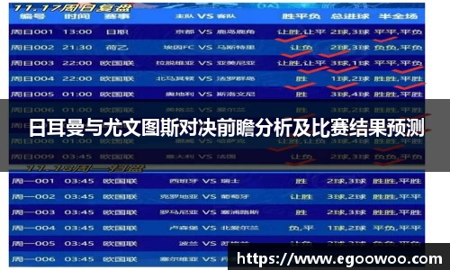 日耳曼与尤文图斯对决前瞻分析及比赛结果预测